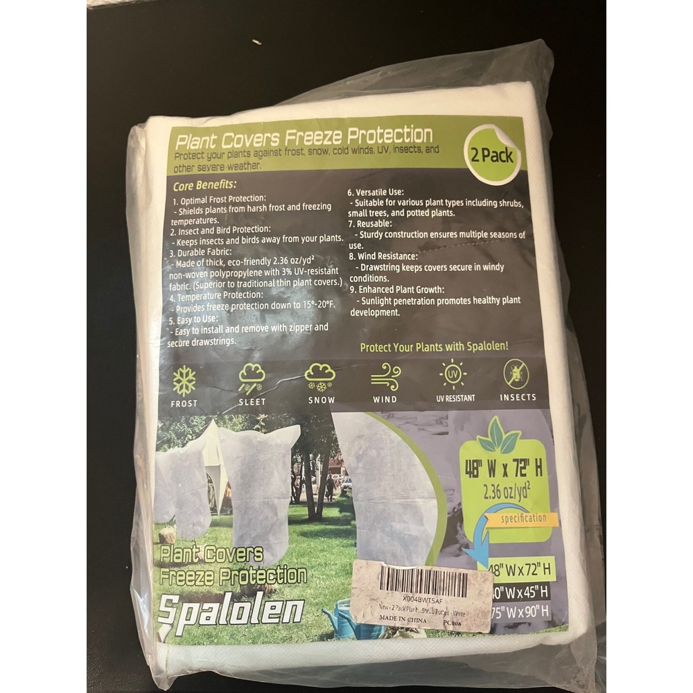 Spalolen 2 Pack Plant Covers Freeze Protection 48 x 72 Inch White Frost Blankets